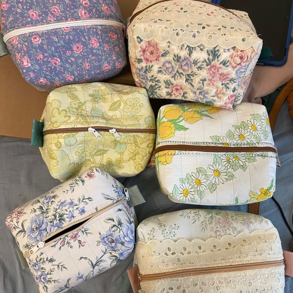 Floral Multi-Color Cotton Cosmetic Pouch - Women’s Travel Bag